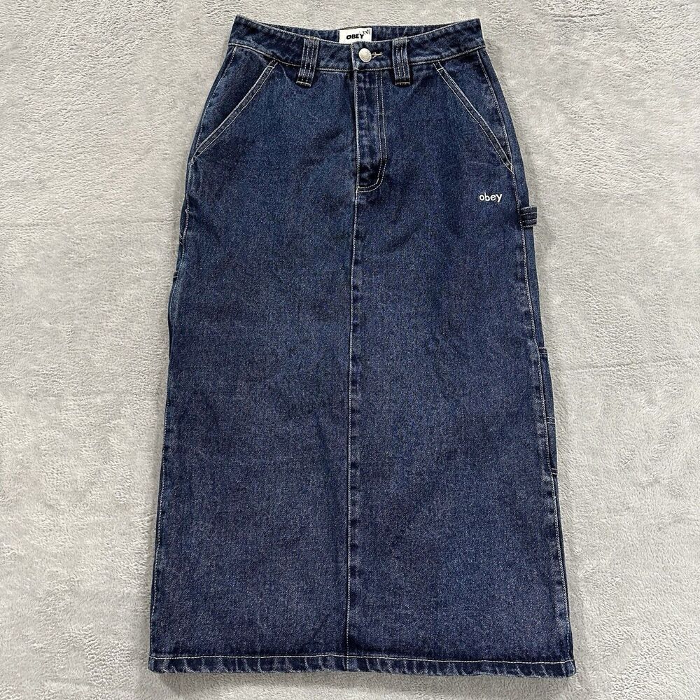 Obey Cargo Skirt Women 24 Denim Blue Y2K